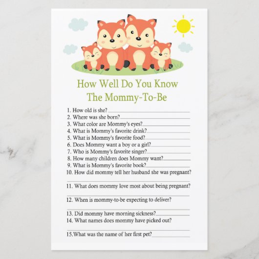 キツネどのように良い知っている赤ちゃんシャワーのゲーム (正面)