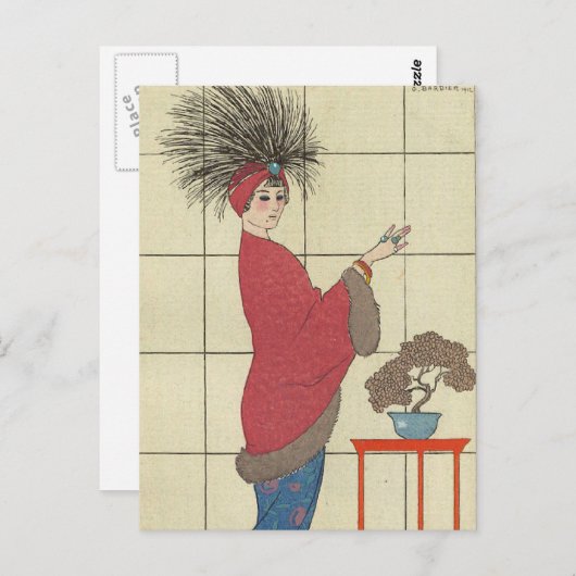 キツネによって整えられるコートが付いているモデル ポストカード (正面/裏面)