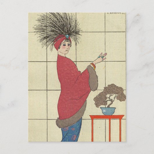 キツネによって整えられるコートが付いているモデル ポストカード (正面)