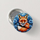 キツネに囲まれた青い花 缶バッジ (正面&裏面)