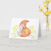 キツネのお母さんおよびベビーの挨拶状の母の日カード カード (黄色い花)