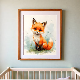 キツネのぬいぐるみ壁画 - 森の赤ちゃん部屋 ポスター