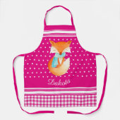 キツネのカブとスカーフアートの名前ピンク白 エプロン (正面)
