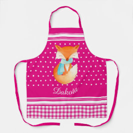 キツネのカブとスカーフアートの名前ピンク白 エプロン