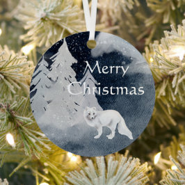 キツネのクリスマスのクラシックな暗い冬のシーン メタルオーナメント