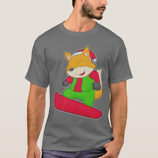 キツネのクリスマススノーボード Tシャツ (正面)