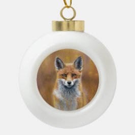 キツネのクリスマス飾り セラミックボールオーナメント