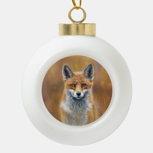キツネのクリスマス飾り セラミックボールオーナメント (正面)