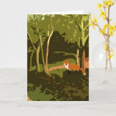 キツネのグラフィックアートのバースデー・カード カード (黄色い花)