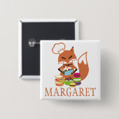 キツネのシェフのパン屋のクッキーのカップケーキの名札 缶バッジ (正面&裏面)