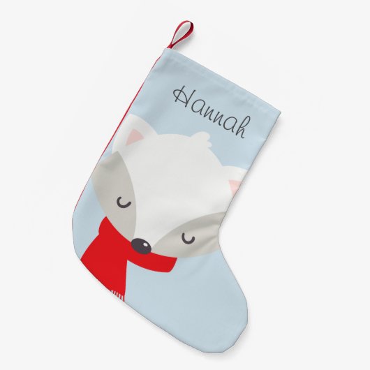 キツネのスカーフパーソナライズされた スモールクリスマスストッキング (正面 (吊り時))