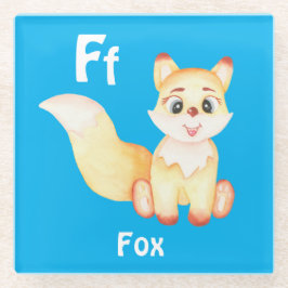 キツネのパーソナライズABC：レターF – 名前の追加 ガラスコースター