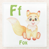 キツネのパーソナライズABC：レターF – 名前の追加 ガラスコースター (正面)