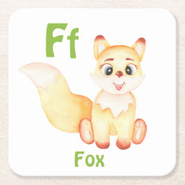 キツネのパーソナライズABC：レターF – 名前の追加 スクエアペーパーコースター