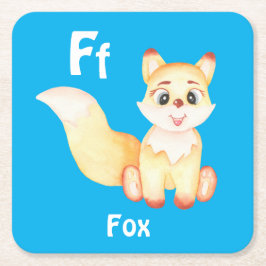 キツネのパーソナライズABC：レターF – 名前の追加 スクエアペーパーコースター