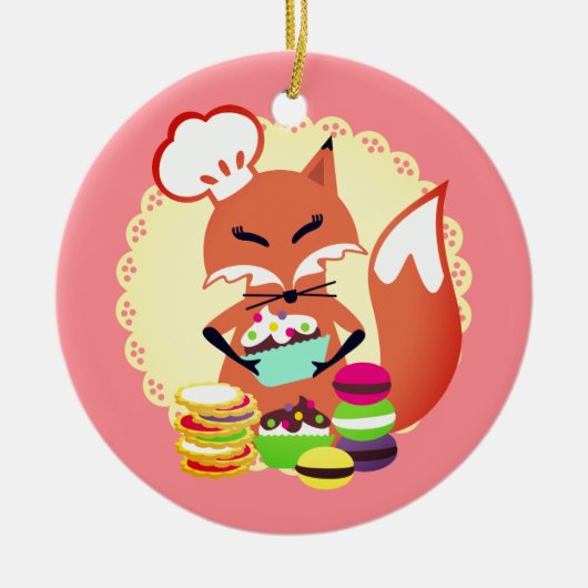 キツネのペーストリー作りの職人のパン屋の料理用のクリスマスのオーナメント セラミックオーナメント (正面)