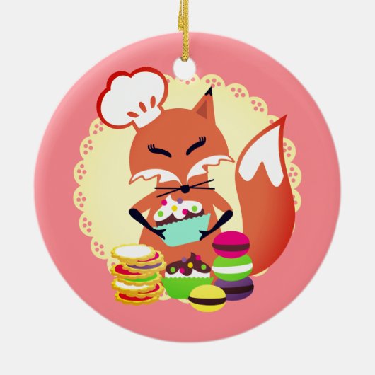 キツネのペーストリー作りの職人のパン屋の料理用のクリスマスのオーナメント セラミックオーナメント (裏面)