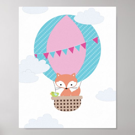 キツネのホットエアバルーンの幼児アート ポスター (正面)