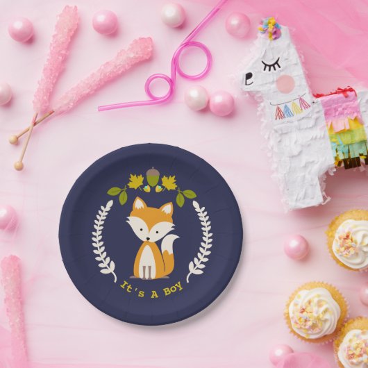 キツネのモダンな男の子のベビーシャワー ペーパープレート (パーティー)