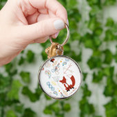 キツネのモダンWoodlandパターンのパーソナライズ キーホルダー (手)