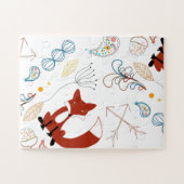 キツネのモダンWoodlandパターンのパーソナライズ ジグソーパズル (横)