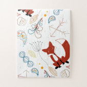 キツネのモダンWoodlandパターンのパーソナライズ ジグソーパズル (縦)