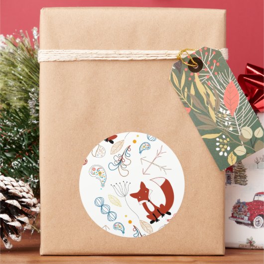 キツネのモダンWoodlandパターンのパーソナライズ ラウンドシール (クリスマス)