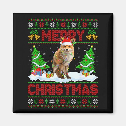 キツネのユー�ガタ クリスマスセーター 面白いキツネ 動物 メリークリスマス マグネット (正面)