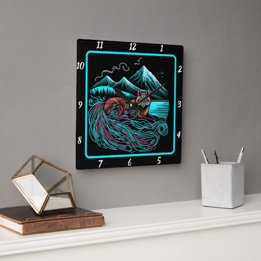 キツネの保護者 スクエア壁時計 (オフィス)