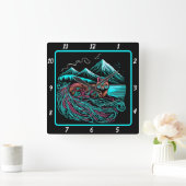 キツネの保護者 スクエア壁時計 (ホーム)