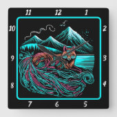 キツネの保護者 スクエア壁時計 (正面)