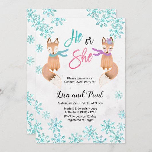 キツネの冬の性は招待を明らかにします 招待状 (正面/裏面)