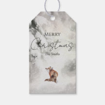 キツネの冬の雪景色クリスマスギフトタグ