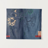 キツネの夜の神社ヴィンテージ浮世日本の絵 タペストリー (正面(横))