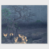 キツネの夜の神社ヴィンテージ浮世日本の絵 ラッピングペーパー (フラット)