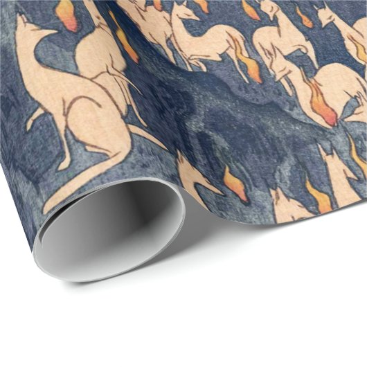 キツネの夜の神社ヴィンテージ浮世日本の絵 ラッピングペーパー (ロールコーナー)