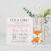 キツネの女の子ベビーシャワー招待状　ログウッド調 招待状 (スタンド正面)