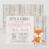 キツネの女の子ベビーシャワー招待状　ログウッド調 招待状 (正面/裏面)