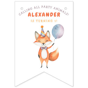 キツネの子供の誕生日パーティー バンティングフラッグ