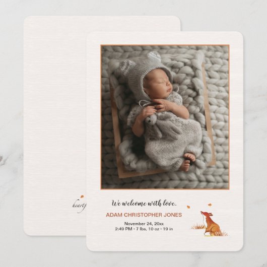 キツネの子写真出生発表 招待状 (正面/裏面)