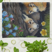 キツネの子犬のふきん キッチンタオル (折り畳み)