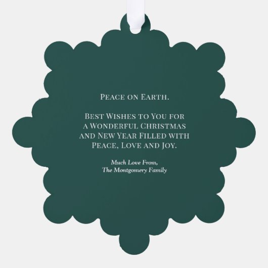 キツネの家族の森の満月の降雪クリスマス オーナメントカード (裏面)