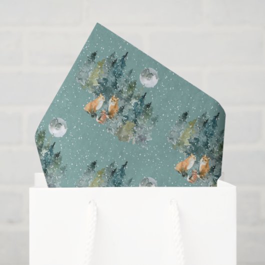 キツネの家族の森の満月の降雪クリスマス 薄葉紙 (ギフトバッグ)