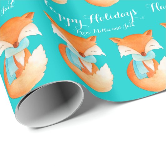 キツネの幼いこどもの冬の芸術は水のクリスマスの覆いを個人化します ラッピングペーパー (ロールコーナー)