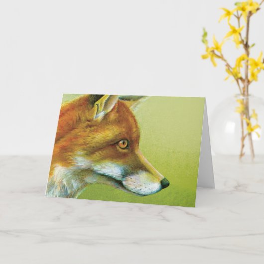 キツネの日常アートカードのポートレート カード (黄色い花)