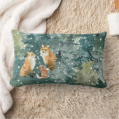 キツネの森の雪の中 ランバークッション (ブランケット)