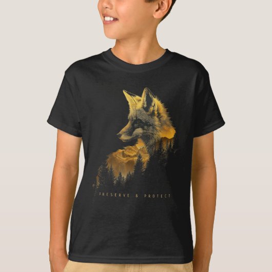 キツネの森を守ろう ハイキング キャンピング 自然 Tシャツ (正面)
