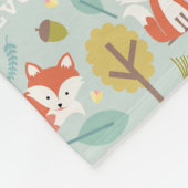 キツネの森林淡いブルーのパーソナライズ フリースブランケット (角)