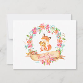 キツネの森林花のリースのシャワーはノート感謝していしています サンキューカード