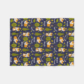 キツネの森林青いパーソナライズ フリースブランケット (正面(横))